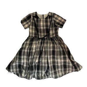 Classic Little Girl A-line dress - white black plaid with velvet bow details